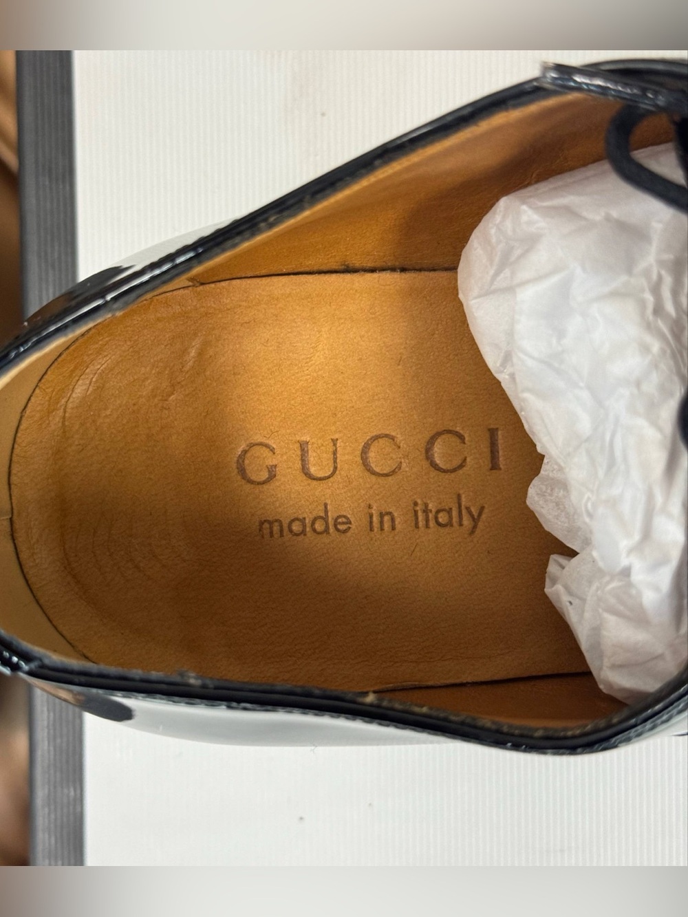 Gucci Worsh Patent Leather Derby Dress Black Made in Italy Shoes Oxfords SZ 6.00 - Picture 9 of 10